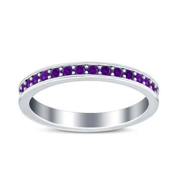 Full Eternity Stackable Band Wedding Ring Simulated Amethyst CZ 925 Sterling Silver